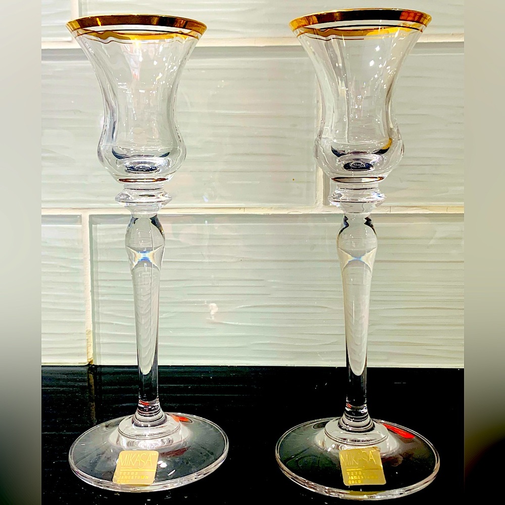 Mikasa Jamestown Gold Design Candle Holders; Mint Condition